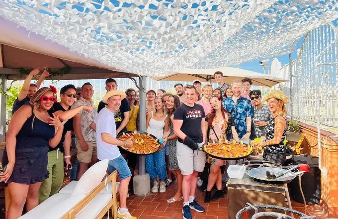 Paella party on the school terrace