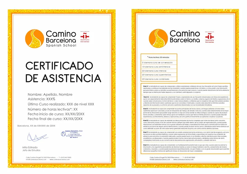 Certificate of attendance