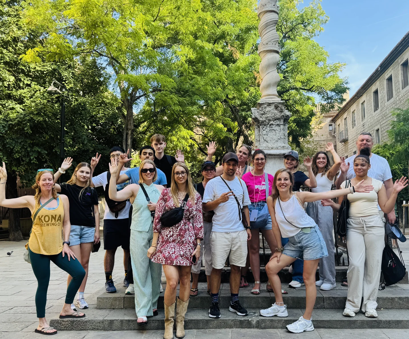 Students on a walking tour through Barcelona